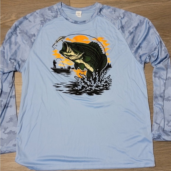 New Paragon UPF 50 sun protection custom screenprint Bass Fish Long Sleeve Shirt - Picture 2 of 3